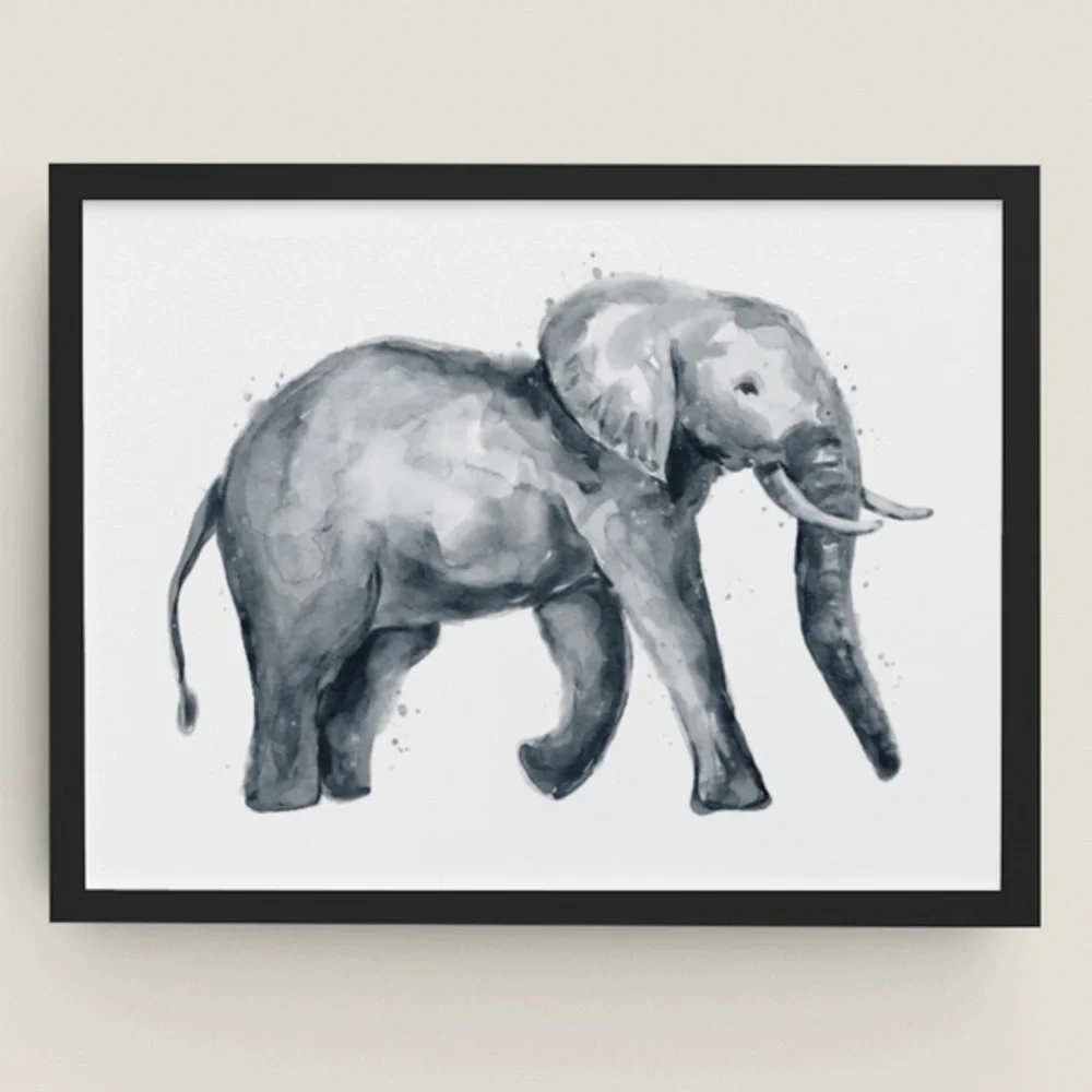 Wall Art Cute Watercolor Elephant Portrait Print Unframed - Picture 5 of 7
